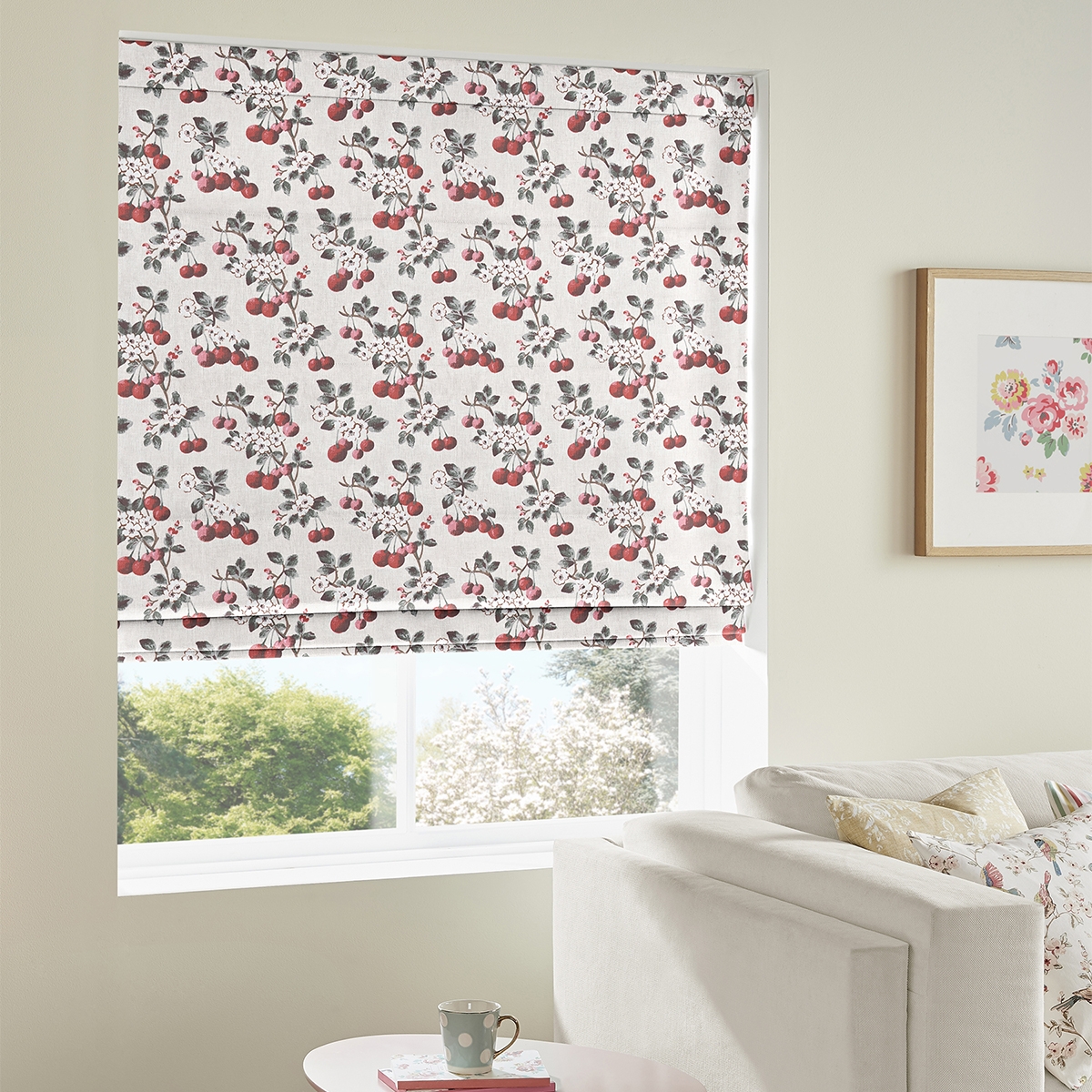 Product photograph of Cath Kidston Cherry Sprig Red Roman Blind from Choice Furniture Superstore.